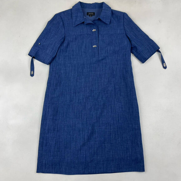 Tahari Arthur S. Levine A Blue Denim Look Turn-Lock Button Shift Dress Size 4 - Picture 2 of 6